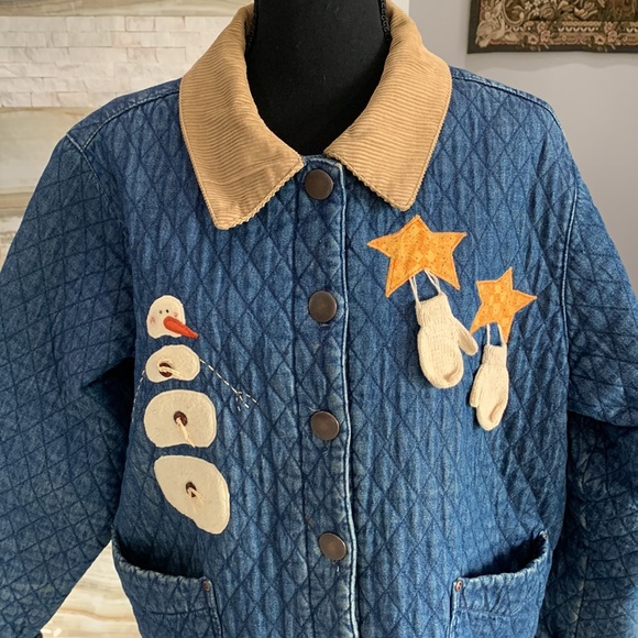 HAIKS Faux Denim With Corduroy Quilted Winter Holiday Jacket. Size XL - Picture 2 of 12